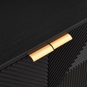 Bufet cu patru uși gravate, mânere metalice și picioare sferice, mult spațiu de depozitare, 120x35x71,5 cm, Negru