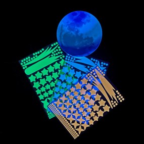 Autocolant de perete „Lună color fosfor cu stele” 598 buc