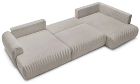 Colțar gri deschis/bej extensibil/cu spațiu de depozitare cu tapițerie din catifea reiată (cu colț pe partea dreaptă/în formă de "U") Lucien – Bobochic Paris