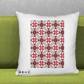 Perna Personalizata Motiv Traditional Ie Romaneasca Rosu, 40x40 cm, Alb Pufos, Husa Detasabila, Perna Inclusa, BEKZ®
