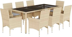 vidaXL Set mobilier de grădină cu perne 9 piese bej poliratan & sticlă
