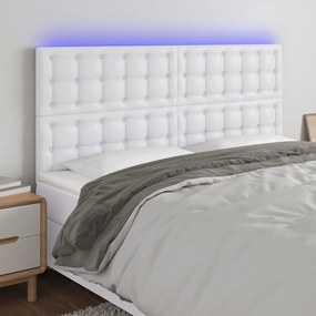 Tablie de pat cu LED, alb, 180x5x118 128 cm, piele ecologica 1, Alb, 180 x 5 x 118 128 cm