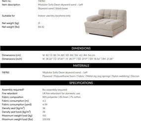 Canapea, Modul stanga design elegant LUX Dean left Skyward sand