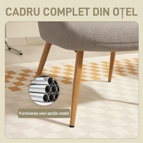 Fotoliu Modern Imbottito de Sufragerie HOMCOM, Fotoliu de Dormitor în Țesătură Sherpa cu Spătar Înalt și Brațe, Fotoliu Relax cu Cadru din Oțel pentru Sufragerie, Gri Deschis | Aosom Romania