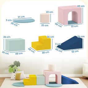 AIYAPLAY Set de 8 blocuri din spumă pentru copii cu huse din catifea lavabile pentru cățărat și târât multicolor | Aosom Romania