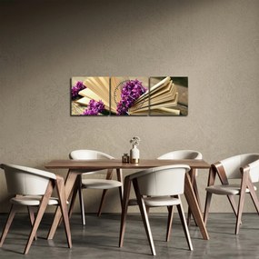 Tablou cu cartea și lavanda (cu ceas) (90x30 cm)