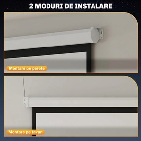 HOMCOM Ecran de Proiecție 84 Inch Format 4:3, Ecran Rulabil cu Unghi de 160° și Montare pe Tavan sau Perete, 181x8x138 cm, Alb | Aosom Romania