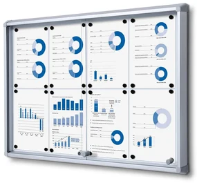 Vitrina de informatii interioare cu usi glisante 8 x A4 - spate tabla, aluminiu