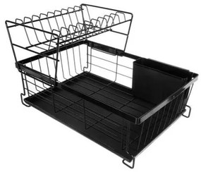 Uscator vase, scurgator, de bucatarie, 2 niveluri, metal si plastic, negru, 43x29x27 cm, Ruhhy