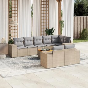 vidaXL Set canapele de grădină, 9 piese, cu perne, bej, poliratan