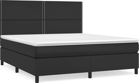 vidaXL Pat box spring cu saltea, negru, 180x200 cm, piele ecologică