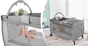 Patut de calatorie cu suport de schimbat scutece si arcada de jucarii, gri