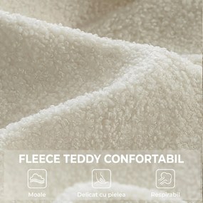 HOMCOM Fotoliu cu Taburet din Material Teddy, Spătar Înalt Matlasat, Buzunare Laterale, Bej | Aosom Romania