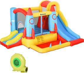 Outsunny Castel Gonflabil cu 2 Tobogane Trambulina și Piscina pentru Copii +3 Ani cu Inflator și Geantă de Transport pentru Interior Exterior 330x265x185 cm Multicolor | Aosom Romania