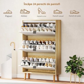 HOMCOM Dulap de pantofi subțire modern cu 3 sertare rabatabile pentru 24 de perechi de pantofi, Alb | Aosom Romania