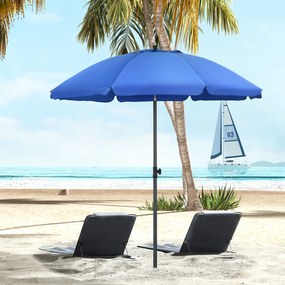 Outsunny Umbrelă de Soare pentru Plajă cu Tetieră care se Înclină la 45° și Design în 2 Secțiuni, Ø180x209 cm, Albastru | Aosom Romania