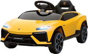 AIYAPLAY Mașină electrică pentru copii 12V cu telecomandă 2,4 GHz, 2 motoare, claxon, LED, muzică, 101,5 x 49 x 43 cm, Galben | Aosom Romania