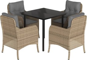 vidaXL Set mobilier de grădină cu perne, 5 piese, bej, poliratan