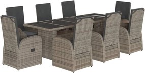 vidaXL Set mobilier grădină cu perne, 9 piese, gri, poliratan