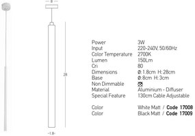 Pendul LED tubular design modern minimalist PENDANT negru