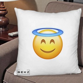Perna Decorativa Emoji Inger cu Aureola, 40x40 cm, Alb Pufos, Husa Detasabila, Perna Inclusa, BEKZ®