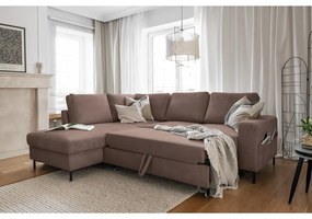 Colțar maro extensibil cu tapițerie din catifea reiată (cu colț pe partea stângă ) Lofty Lilly – Miuform