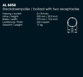 Stalp cu doua prize pentru exterior din fier forjat, inaltime 53cm AL 6858