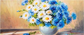 Tablou pictat cu vaza și flori (120x50 cm)