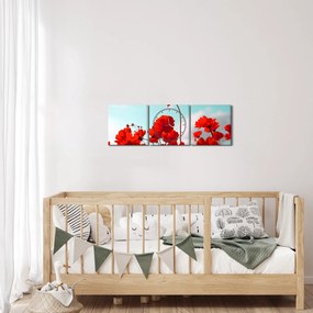 Tablou - Câmp cu flori roșu deschis (cu ceas) (90x30 cm)