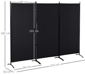HOMCOM Paravant 3 panouri dim. 2,53L x 0,5l x 1,82Î m Store lateral Ecran de confidențialitate paravant pe suport separator metal poliester | Aosom Romania