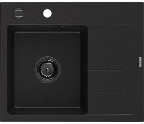 Mexen Ben chiuvetă de granit 1-cameră cu scurgere stânga 600 x 500 mm, negru, sifon negru - 6522605000-77-B