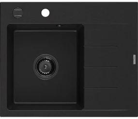 Mexen Ben chiuvetă de granit 1-cameră cu scurgere stânga 600 x 500 mm, negru, sifon negru - 6522605000-77-B