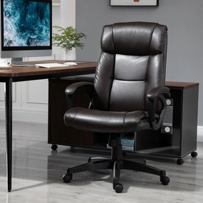 HOMCOM Fotoliu birou ergonomic reglabil cu roți pivotante 360°, tapițerie PU ciocolată, 64x73x106-115,5 cm | Aosom Romania