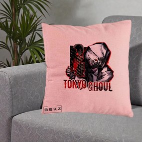 Perna Personalizata Tokyo Ghoul Ken Kaneki Anime, 40x40 cm, Roz, Husa Detasabila, Perna Inclusa, BEKZ®