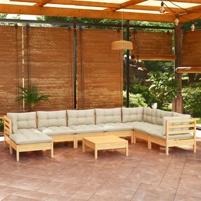 3096665 vidaXL Set mobilier grădină cu perne crem, 9 piese, lemn masiv de pin