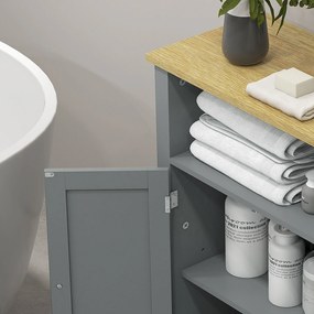 kleankin Mobilier de baie scund multi-rangements mare nișă placard dublu uși gri și natural | Aosom Romania