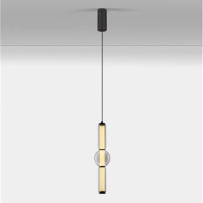 Pendul LED modern, Metal, Negru, Sticla, Fumurie, Ulon
