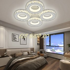 Lustra LED Cu Telecomanda, Elit's Cristal, 4 Cercuri, Alb, 96 W