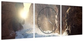Tablou - Stânci și valuri ale oceanului (cu ceas) (90x30 cm)