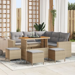 vidaXL Set de canapele de grădină cu 8 piese și perne bej din rattan poliesteric și lemn de acacia