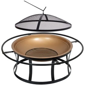 Vatră portabilă pe lemn cu grătar neagră/cupru