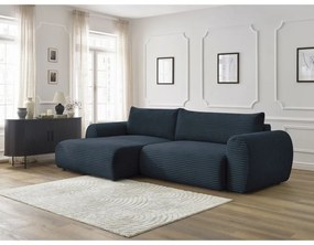 Colțar albastru închis extensibil cu tapițerie din catifea reiată (cu colț pe partea stângă ) Lucien – Bobochic Paris