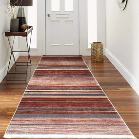 Traversa hol antiderapanta, 80x300 cm, poliester, maro-bej, model cu dungi