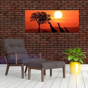 Tablou cu girafe în apus de soare (120x50 cm)