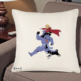 Perna Personalizata Fullmetal Alchemist Edward si Alphonse, 40x40 cm, Crem Reliefat, Husa Detasabila, Perna Inclusa, BEKZ®