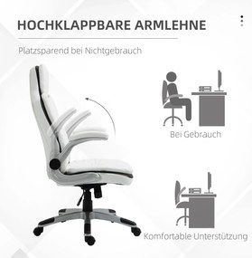 Scaun de birou ergonomic Vinsetto cu suporturi pentru brațe rabatabile, scaun de birou cu înălțime reglabilă și funcție de balans, scaun căptușit gros cu suport pentru brațe reglabil 69 x 67 x 113-121 cm | Aosom Romania