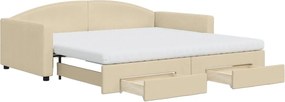 vidaXL Pat de zi cu extensie și sertare, crem, 100x200 cm, textil