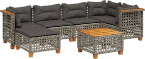 vidaXL Set canapele de grădină, 7 piese, cu perne, gri, poliratan