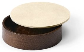 Cutie de depozitare maro-crem din lemn și din piele ecologică cu capac, decorativă ø 11x3,5 cm Circle Nupo – LIND DNA