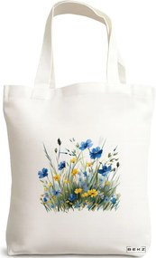 Sacosa de Panza pentru Cumparaturi, Geanta Tote, model Flowers 7 38 x 34.5 cm, Alba, BEKZ®